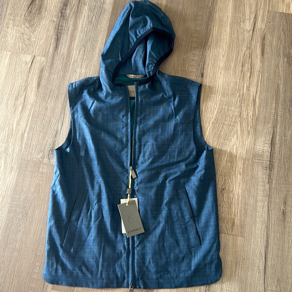 Canali Impeccabile Men's 50 Blue Green Hooded Sleeveless Wool Vest New